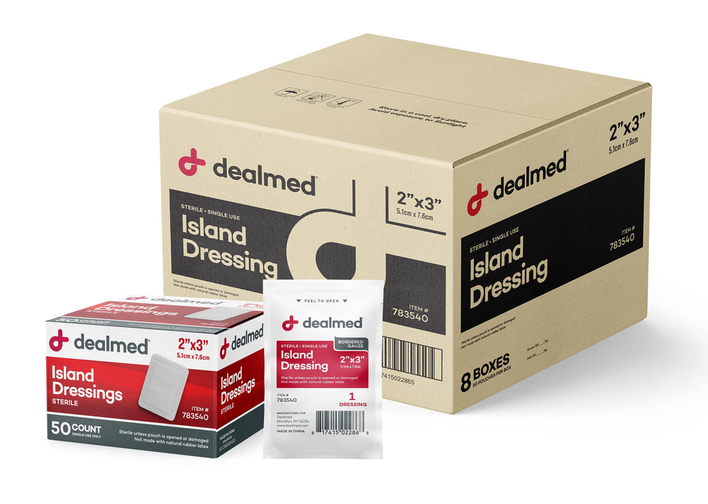 Dealmed Sterile Bordered Gauze Island Dressings - 400 Count, 2 x 3 Gauze Pads, Disposable, Latex-Free, Adhesive Borders with Non