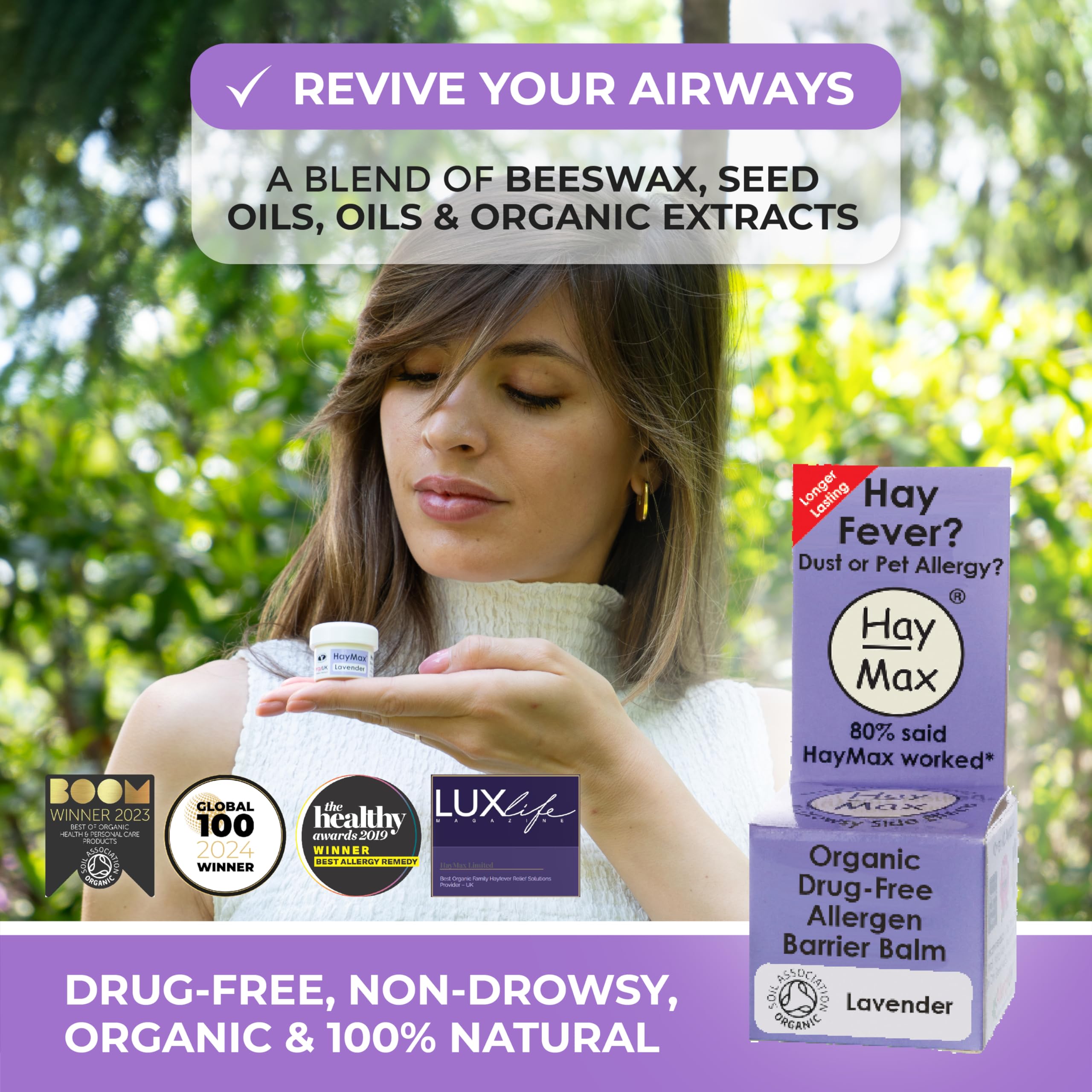 HayMax Organic Allergen Barrier Balm, Lavender 0.17 fl oz (5ml), Natural, Non-Drowsy, Gentle on Skin