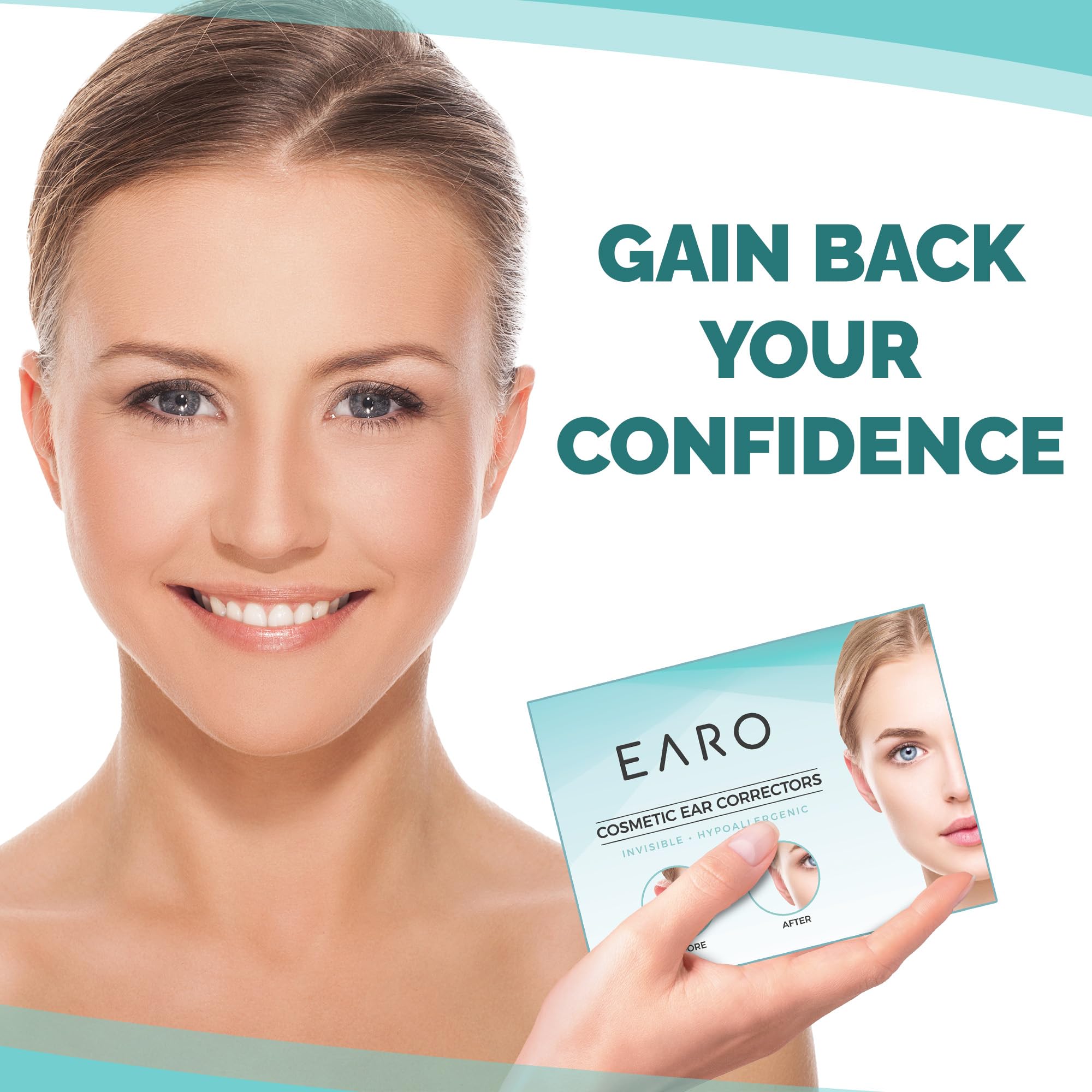 Earo Cosmetic Ear Corrector - 20 Ear Tape Patches - Ear Corrector for Adults - Discreet Ear Stickers For Big Ears - Ear Pinning