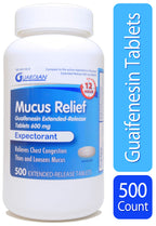 Guardian Mucus Relief, 600mg Guaifenesin 12 Hour Extended Release, Chest Congestion Expectorant (500 Count Bottle)