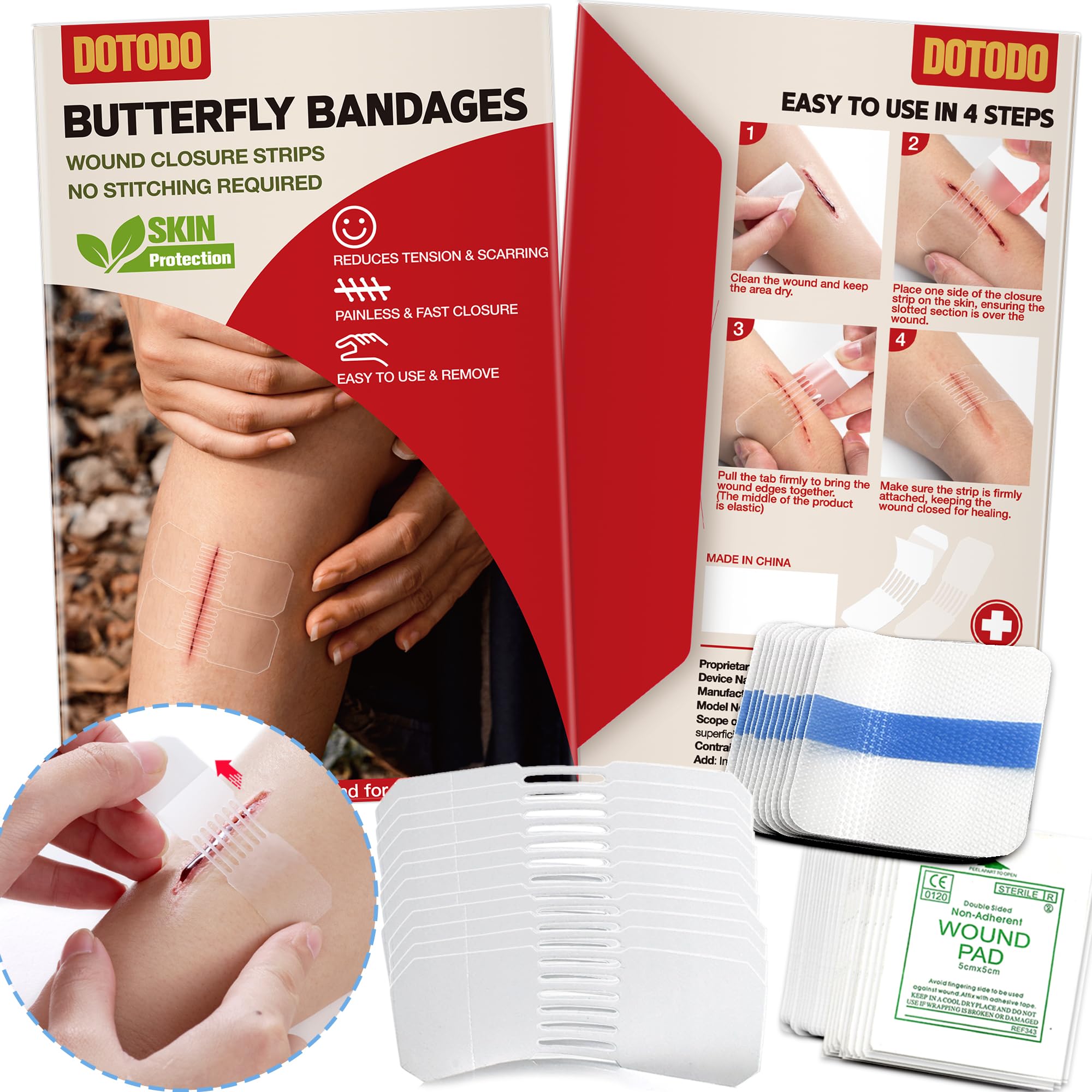 Butterfly Bandages Emergency Wound Closure - Dotodo 12PCS Repair Wounds Without Stitche | Rapid Butterfly Closure Bandages, Tran