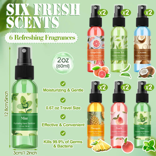 Dansib 12 Pcs Hydrating Hand Sanitizer Spray with Essential Oil Scented Hand Sanitizer Spray Travel Size 2 Fl oz Pocket Bottle M
