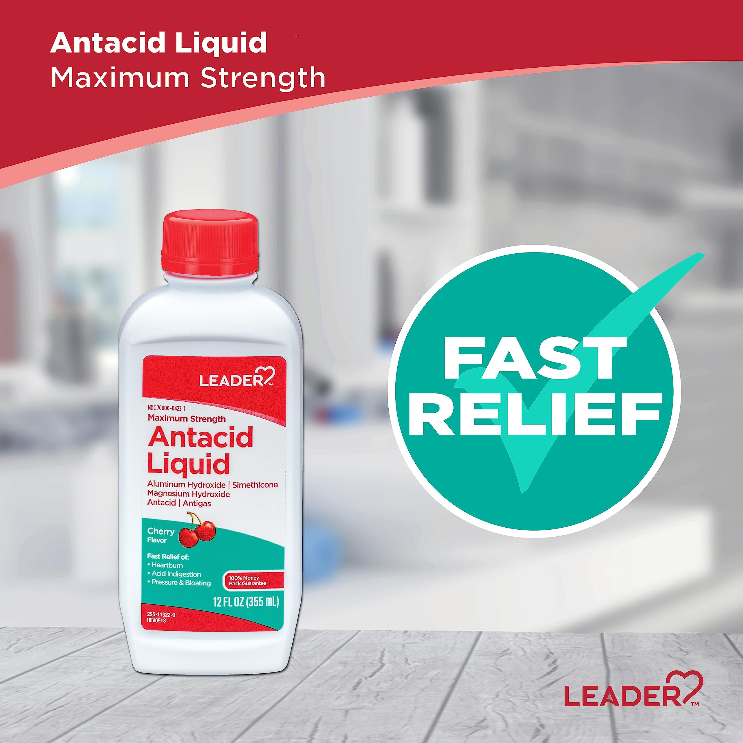LEADER Maximum Strength Antacid Liquid with Aluminum Hydroxide, Simethicone, Antacid/Antigas for Heartburn, Acid Indigestion, Pr