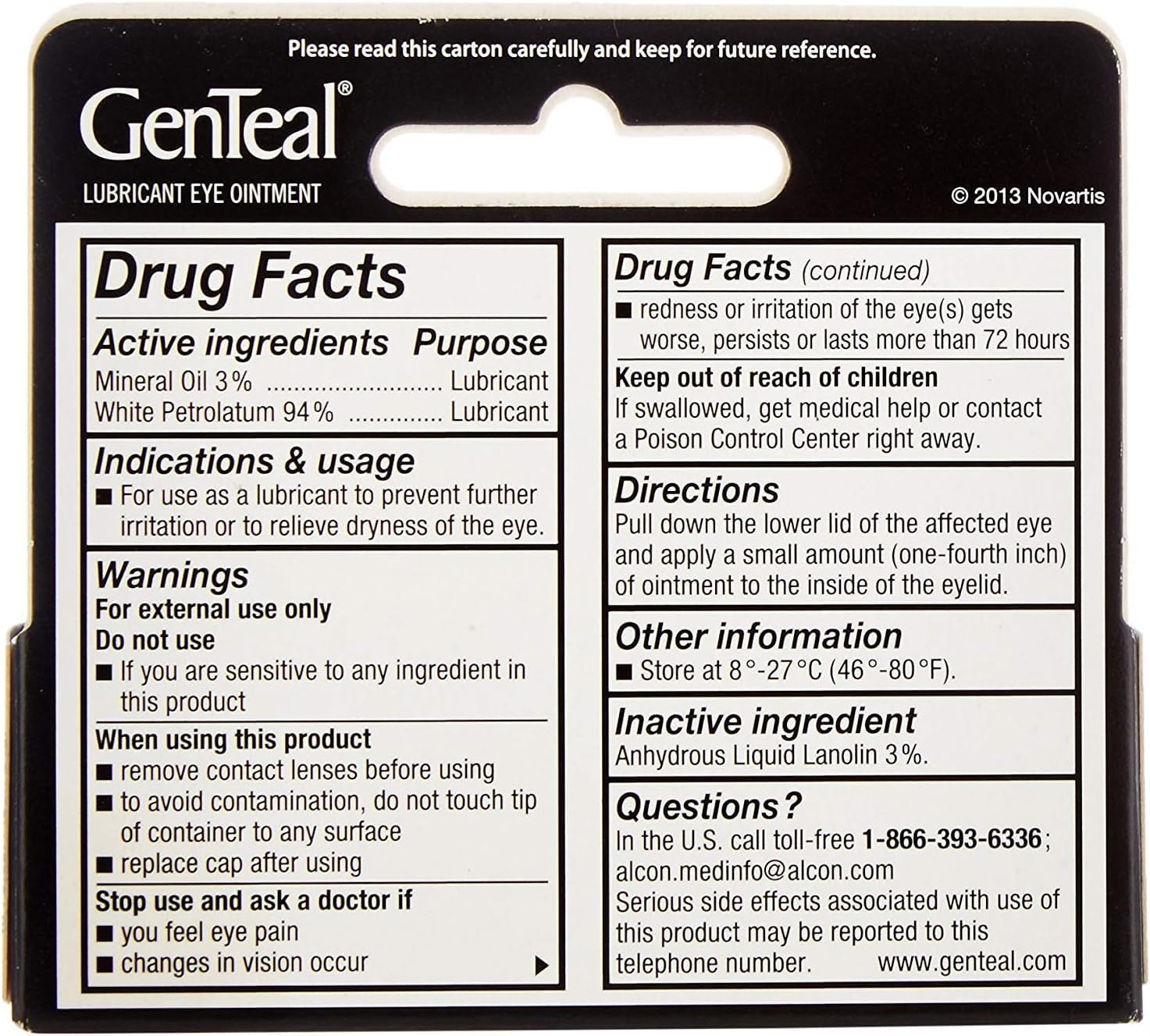 Genteal Tears Night-Time Ointment 3.5g Clear 0.12 Fl Oz (Pack of 2)