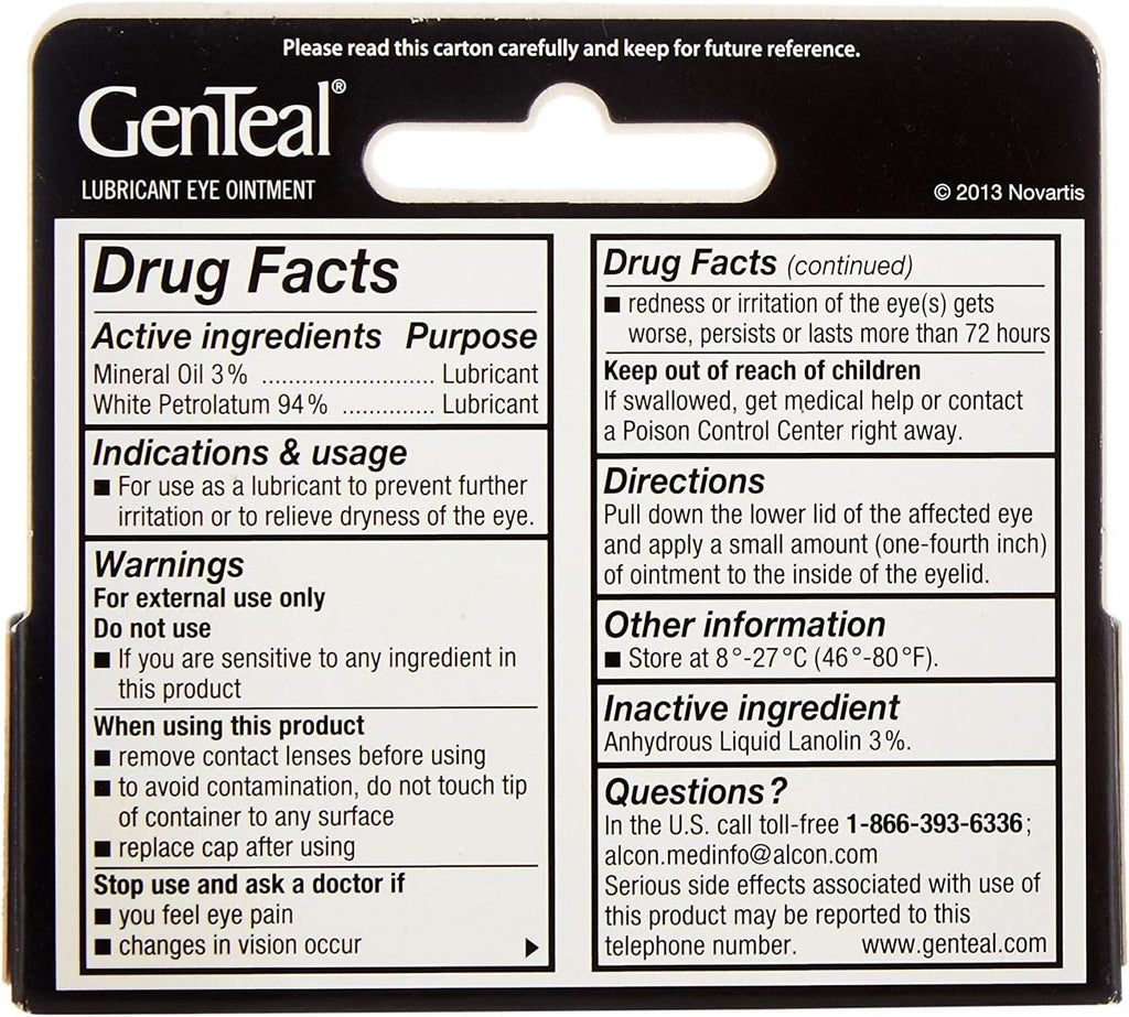 Genteal Tears Night-Time Ointment 3.5g Clear 0.12 Fl Oz (Pack of 2)