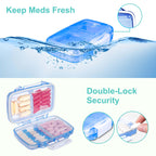 Fullicon Travel Pill Organizer, 4 Compartments Portable Pill Case, Moisture Proof Small Pill Box with Labels, Travel Pill Case w