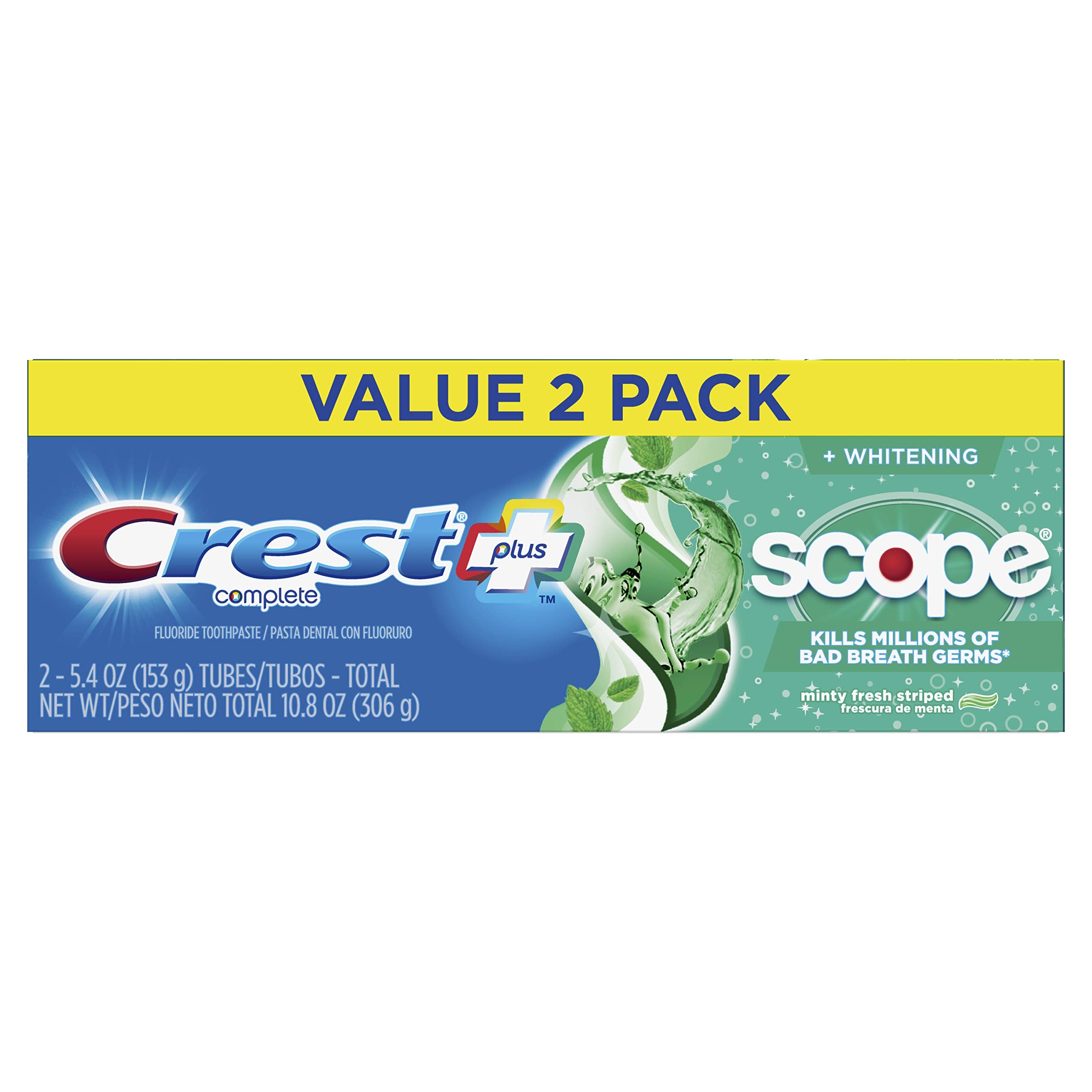 Crest Plus Scope Complete Whitening Toothpaste, Minty Fresh, 5.4 Ounce, 6 Count