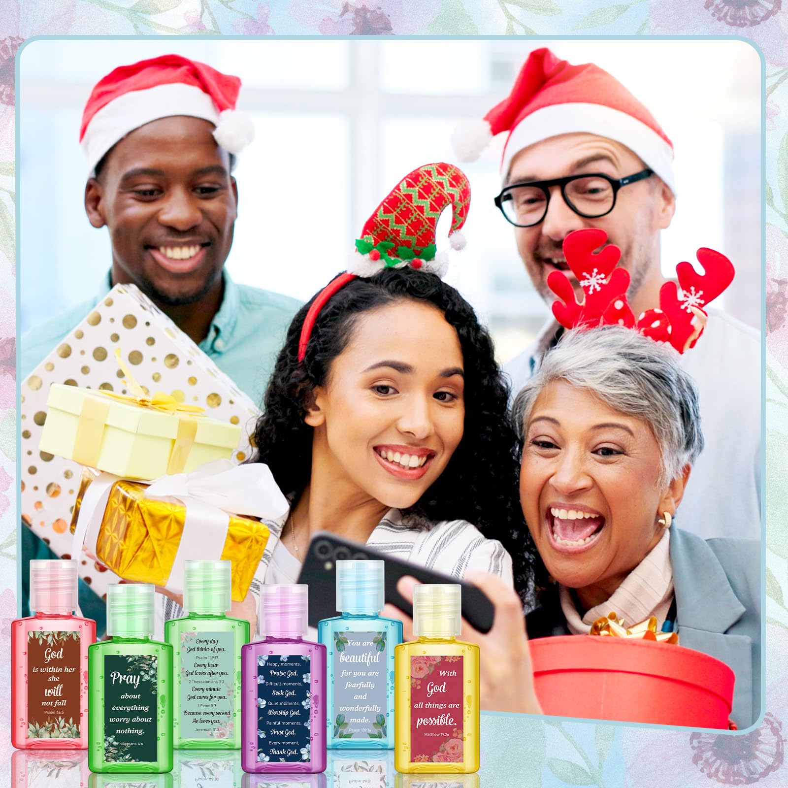 Gejoy 48 Pack Vintage Christian Hand Sanitizer Bulk Bible Verse Mini Hand Sanitizer Travel Size Christian Gift for Women Bible R