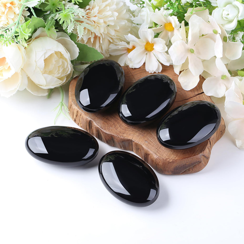 QINJIEJIE 2.4 Black Obsidian Crystal Stone Natural Gemstones Polished Palm Stone Healing Crystals 1PCS Worry Stone Energy Balanc