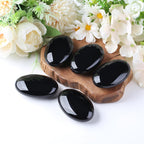 QINJIEJIE 2.4 Black Obsidian Crystal Stone Natural Gemstones Polished Palm Stone Healing Crystals 1PCS Worry Stone Energy Balanc