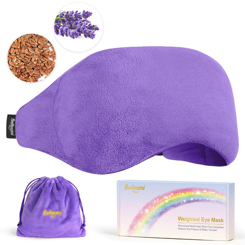 BeHoomi Weighted Eye Mask for Sleeping, Soft Heated Eye Mask, Moist Heat Warm Compress for Eyes, Natural Lavender & Flaxseeds Mi