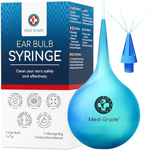 Medi Grade Ear Bulb Syringe - Effective Ear Wax Removal Tool with Add-on Quad-Stream Tip - Travel-Friendly Ear Cleaning Kit for