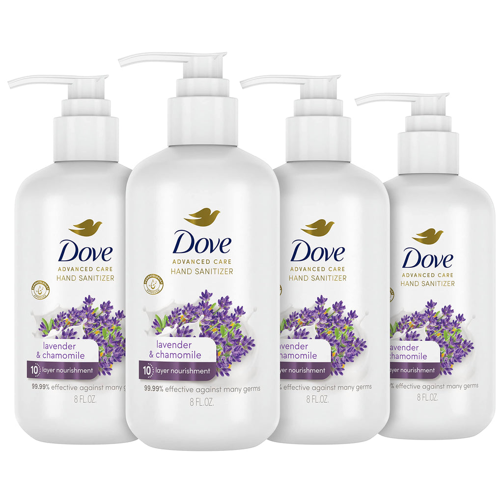 Dove Advanced Care Hand Sanitizer Lavender & Chamomile Pack of 4 for Soft, Smooth Skin, 99.99% Effective Against Many Germs, 8 o