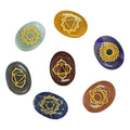 Amazing Gemstone 7 Chakra Oval Set Reiki Healing Crystal with Engraved Chakra OM Symbols Holistic Balancing Polished Palm Stones
