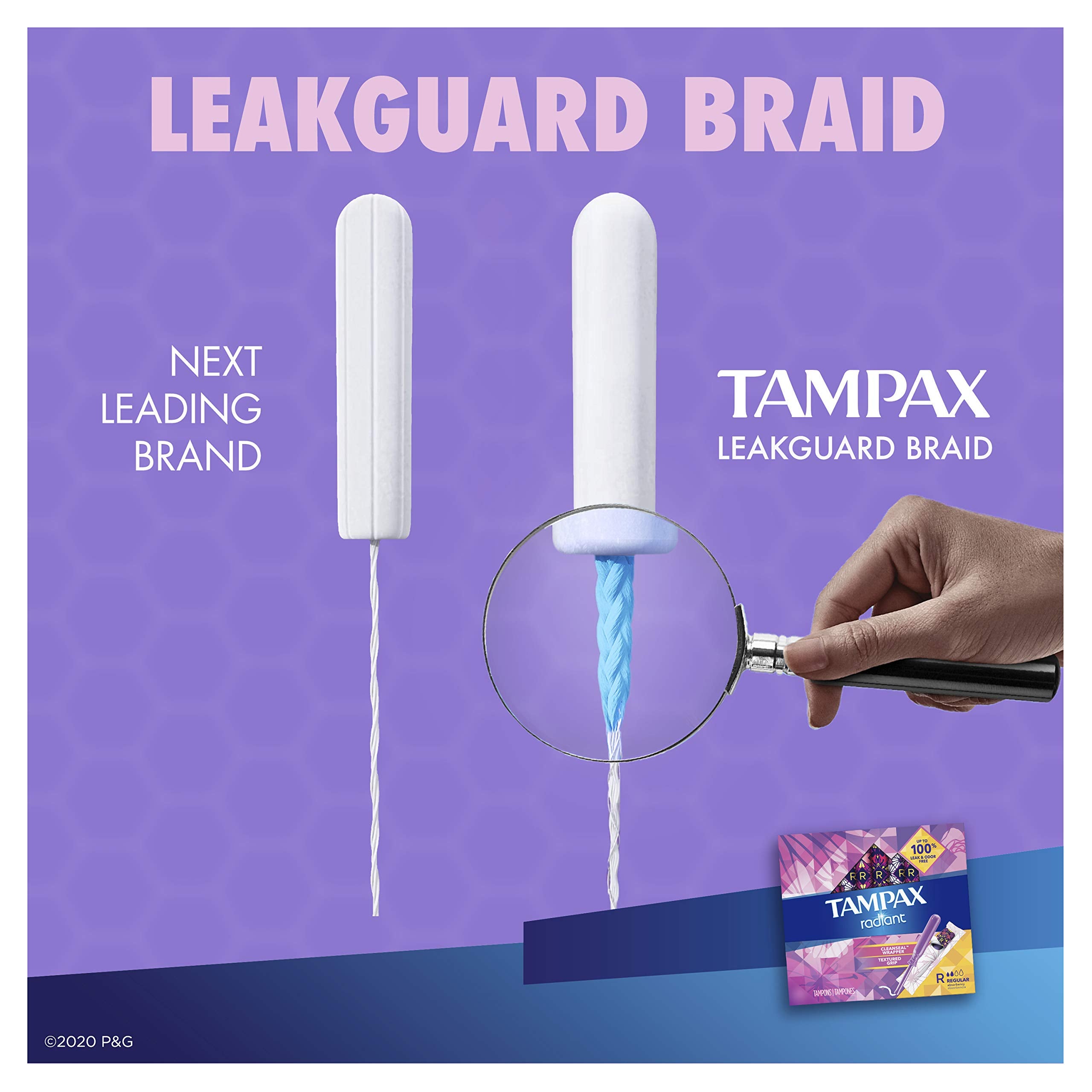 Tampax Radiant Plastic Tampons, Regular Absorbency, Unscented, 28 Count (Pack of 4) (112 Count Total) (Packaging May Vary)