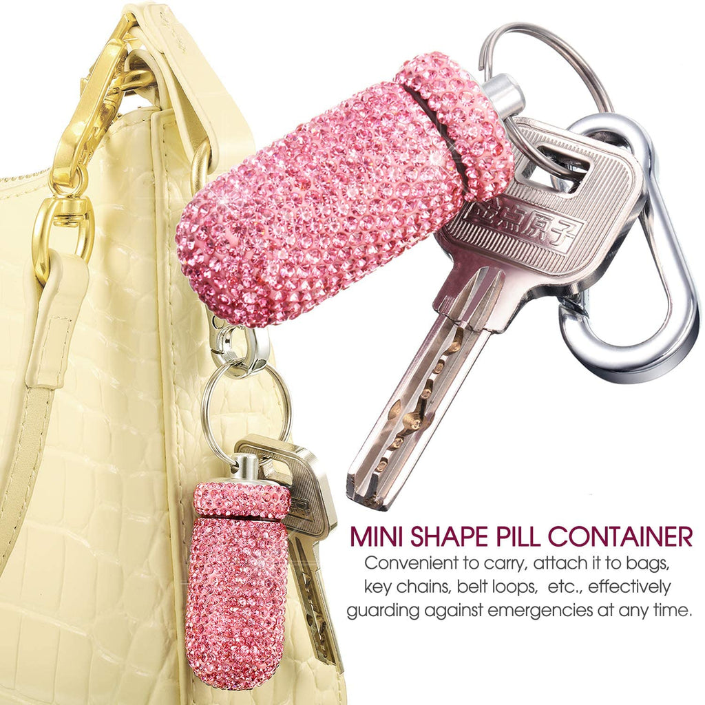 3 Pieces Bling Pill Container Portable Pill Bottle Case Travel Pill Holder Storage with Keychain for Outdoor Camping Traveling (