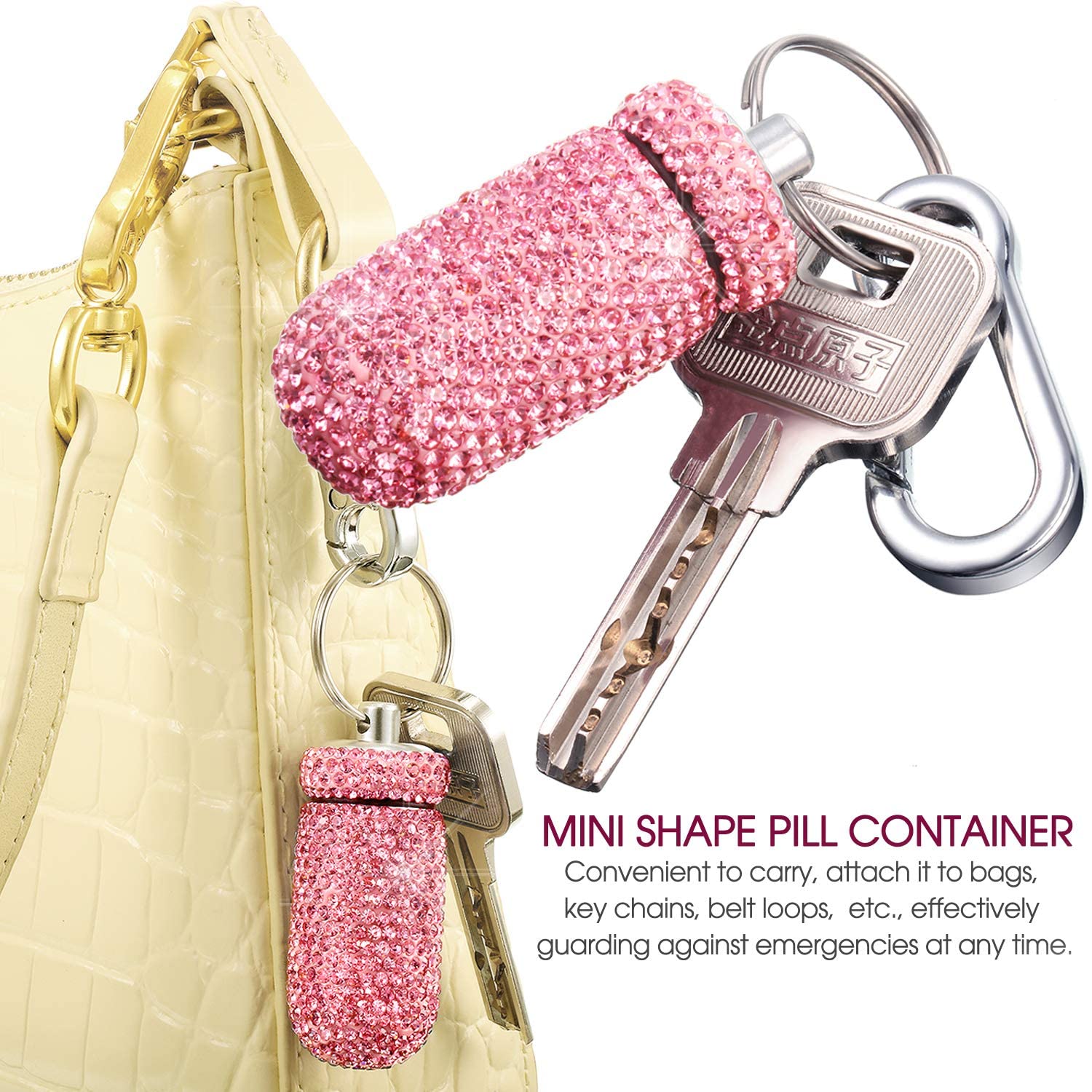 3 Pieces Bling Pill Container Portable Pill Bottle Case Travel Pill Holder Storage with Keychain for Outdoor Camping Traveling (