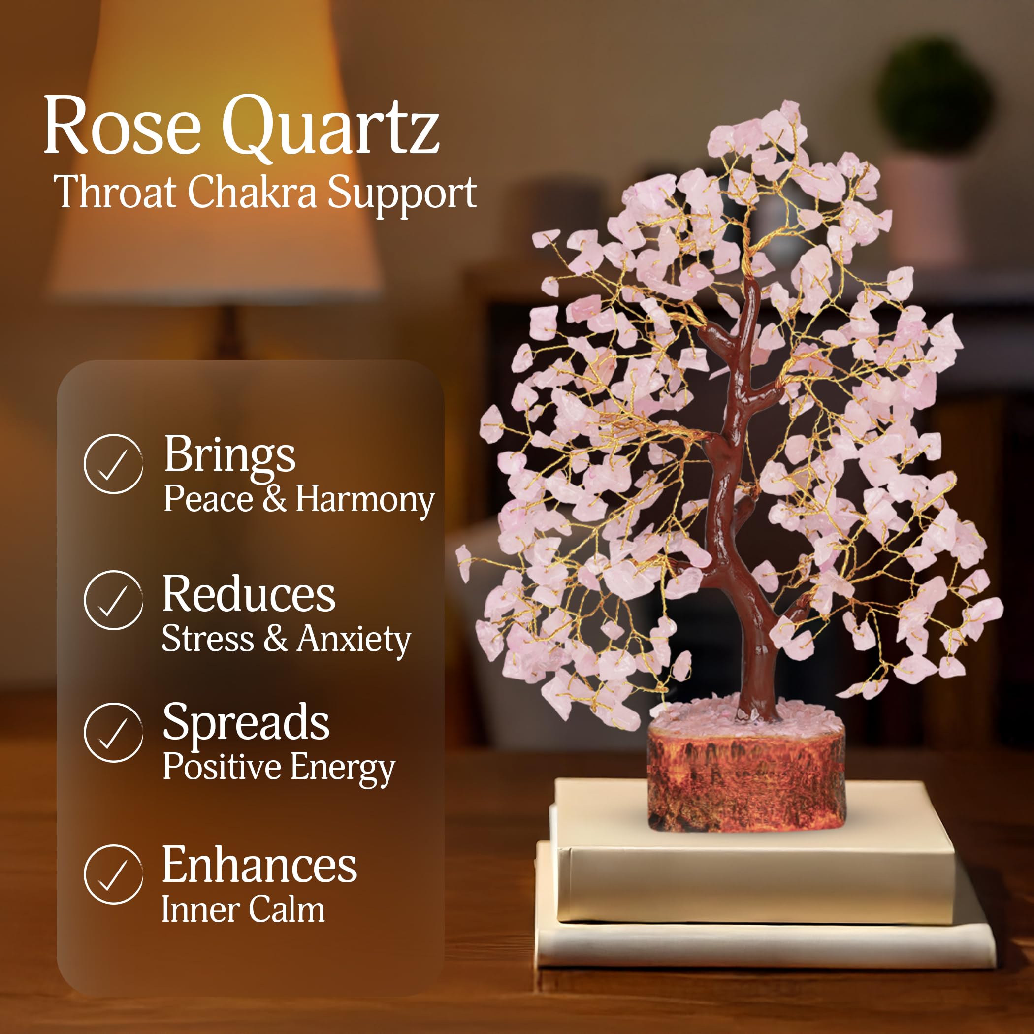 Rose Quarts - Rose Quartz Tree, Crystal Tree of Life, Good Luck Stones and Crystals, Home Decor Gifts, Gem Tree, Crystal Tree fo