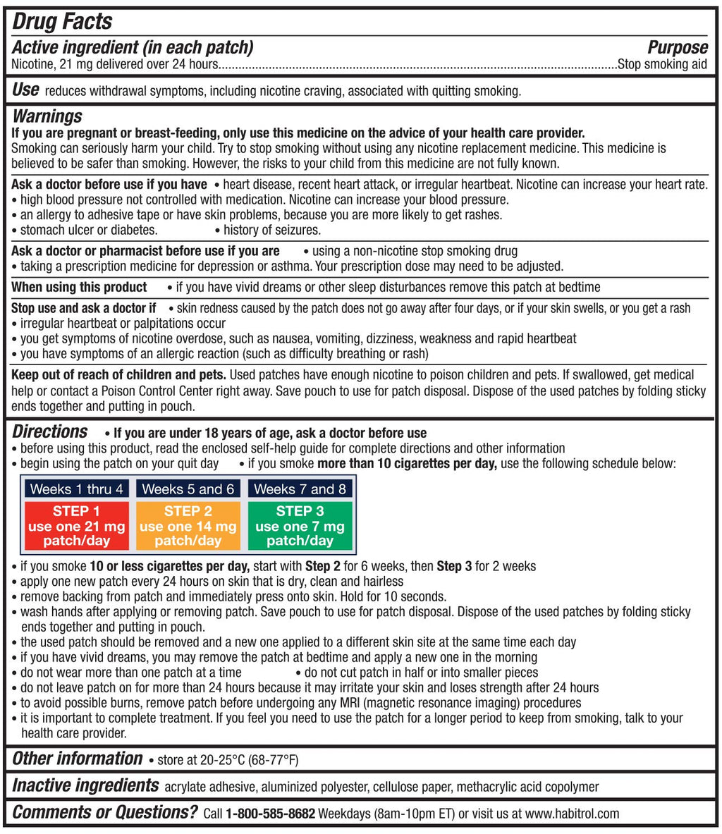 Habitrol Nicotine Transdermal System Patch - Stop Smoking Aid - Step 1 (21 mg), 7 Patches (1 Week Kit)