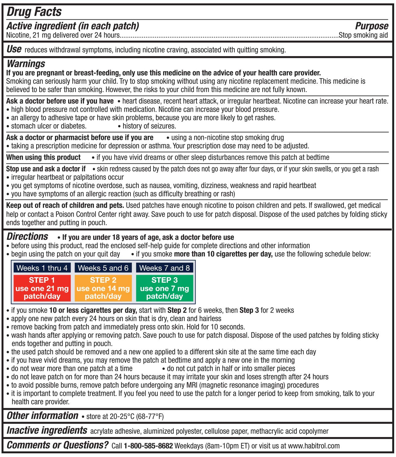 Habitrol Nicotine Transdermal System Patch - Stop Smoking Aid - Step 1 (21 mg), 7 Patches (1 Week Kit)
