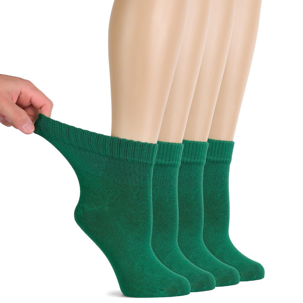 Hugh Ugoli Women Diabetic Ankle Socks, Super Soft & Thin Bamboo Socks, Wide & Loose, Non-Binding Top & Seamless Toe, 4 Pairs, Ch