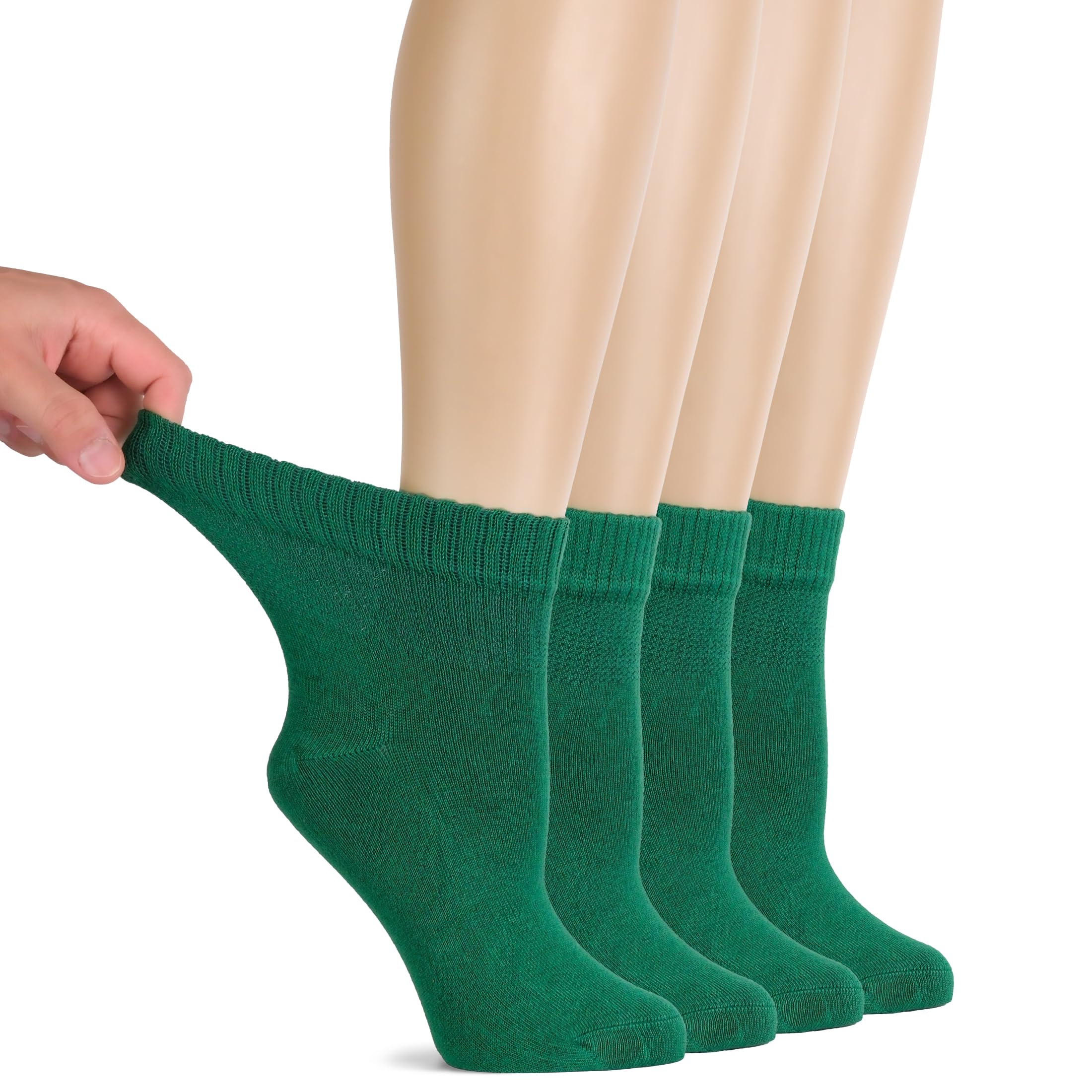 Hugh Ugoli Women Diabetic Ankle Socks, Super Soft & Thin Bamboo Socks, Wide & Loose, Non-Binding Top & Seamless Toe, 4 Pairs, Ch