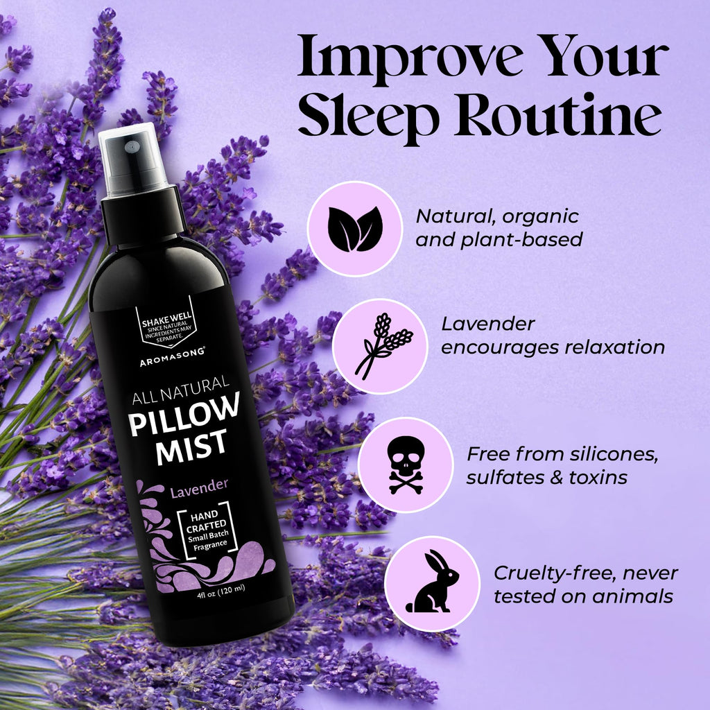Aromasong Lavender Pillow Spray - All Natural Calming Linen & Bedtime Mist for Deep Sleep - Aromatherapy Botanical Essential Oil