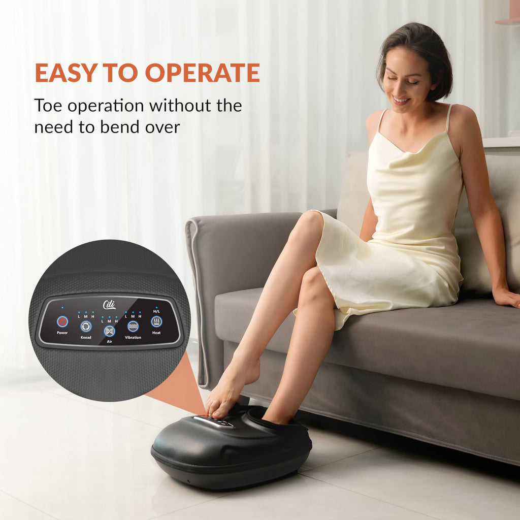 CILI Shiatsu Foot Massager Machine with Heat,Electric Heated Feet Massager for Plantar Fasciitis, 3 Kneading & 3 Compression,Up