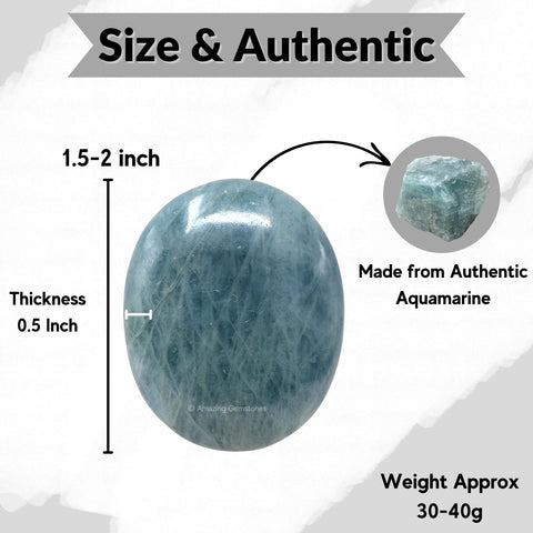 Aquamarine Crystals and Healing Stones - Large Palm Stone Crystals Piedra - Crystal for Good Luck, Balanced Positive Energy, Med