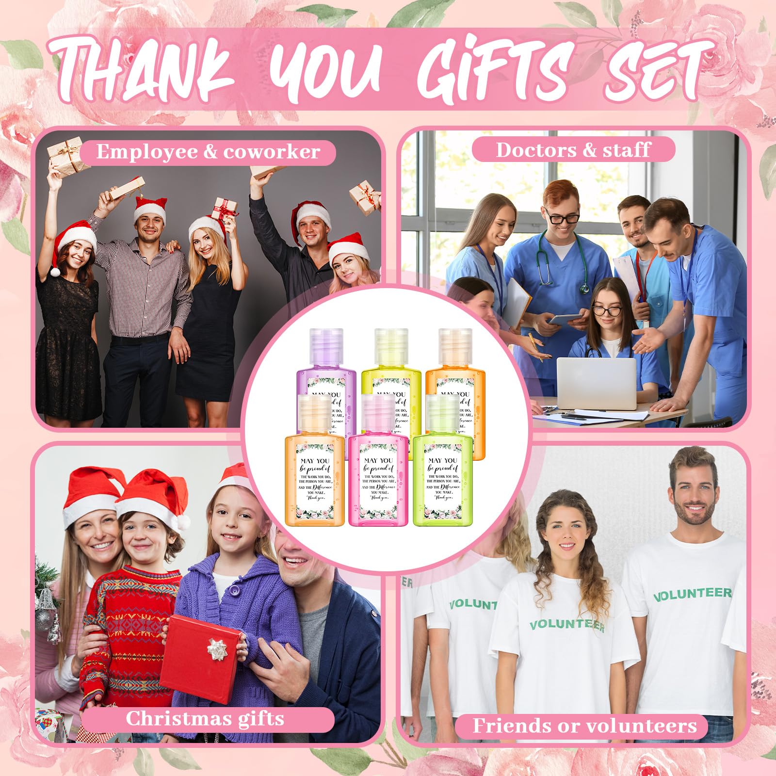 Frienda 24 Sets Thank You Hand Sanitizer Gift Set Graduation Gifts Mini Travel Size Hand Sanitizers with Organza Bags Tags for M