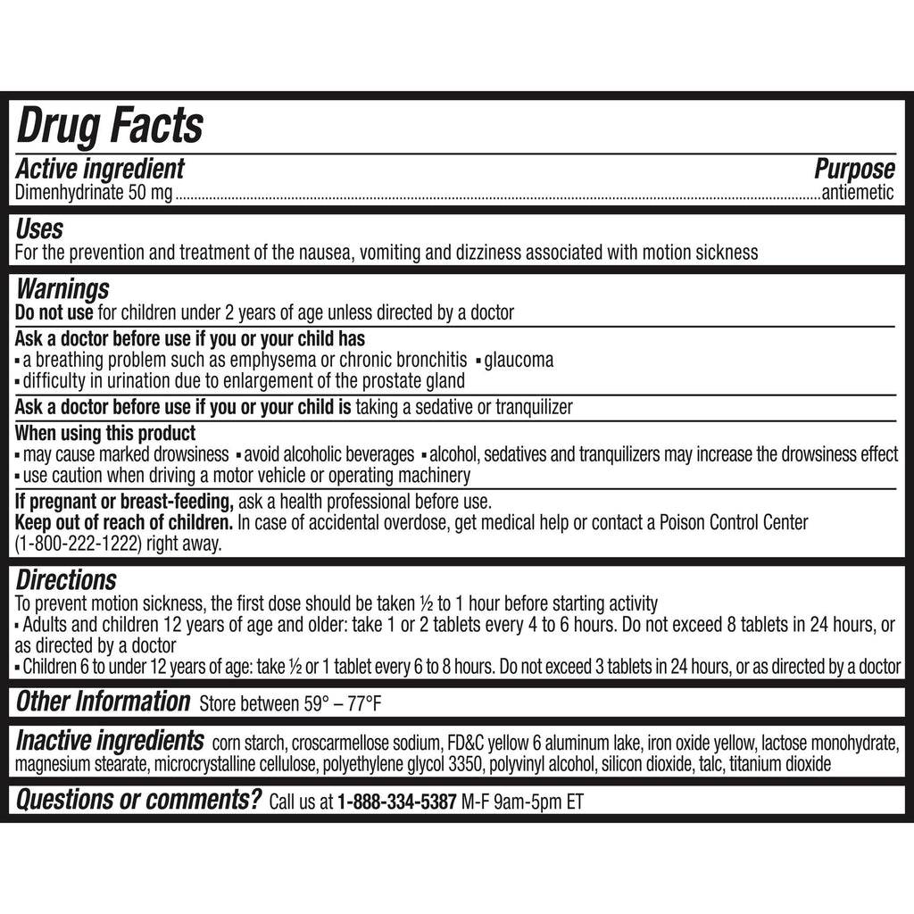 Gravol Motion Sickness Relief and Nausea Prevention, Easy to Swallow Coated Tablets, Anti-Nausea Medication Travel Essentials, 5
