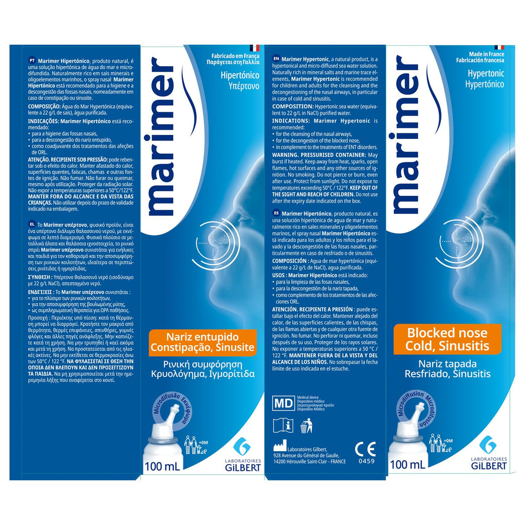 Marimer Hypertonic Saline Nasal Spray All Natural Seawater,Sinus Rinse & Sinus Allergy Symptom Reliever 3.38 FL OZ (100 mL)