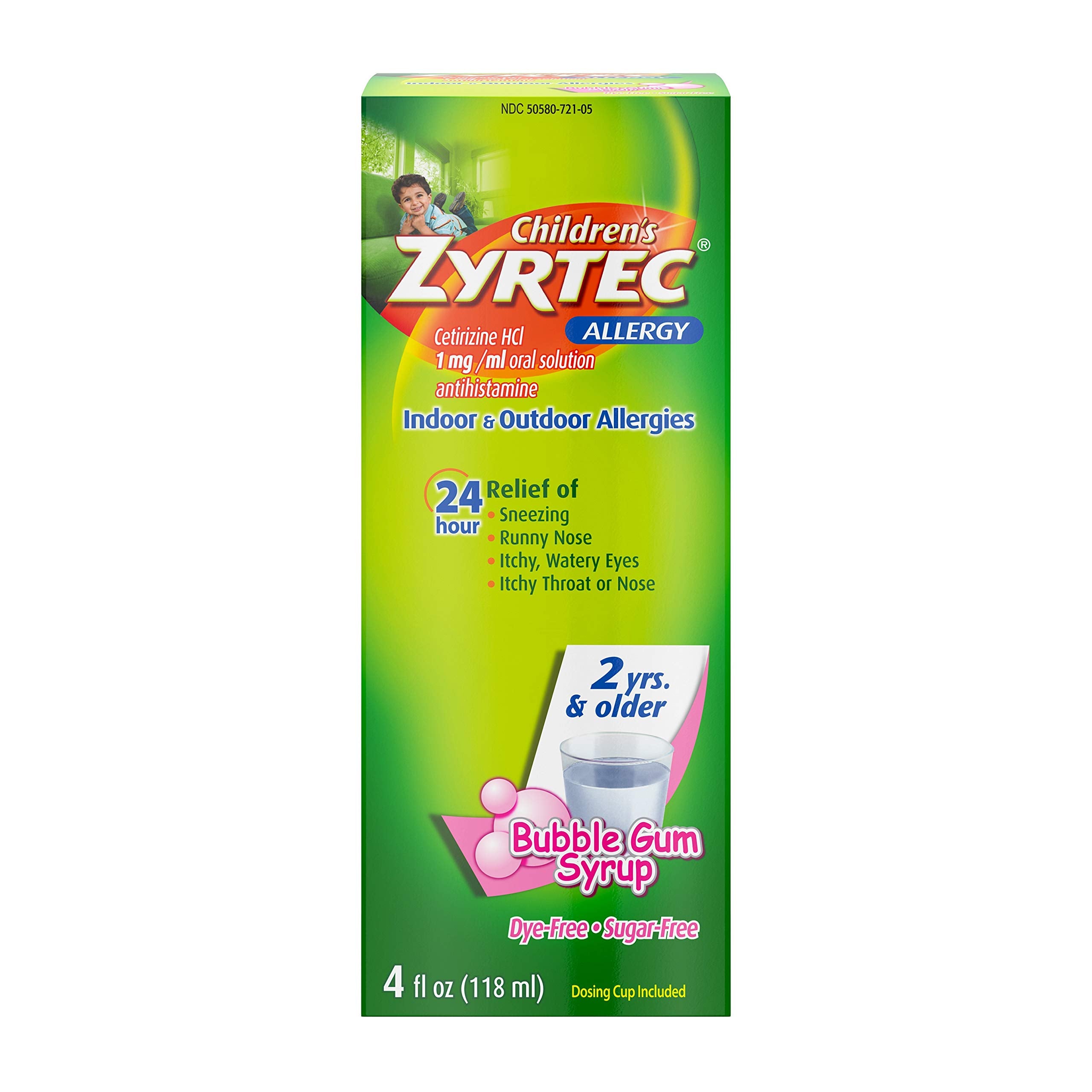 Zyrtec Childrens 24 Allergy Syrup Bubble Gum - 4 oz, Pack of 4
