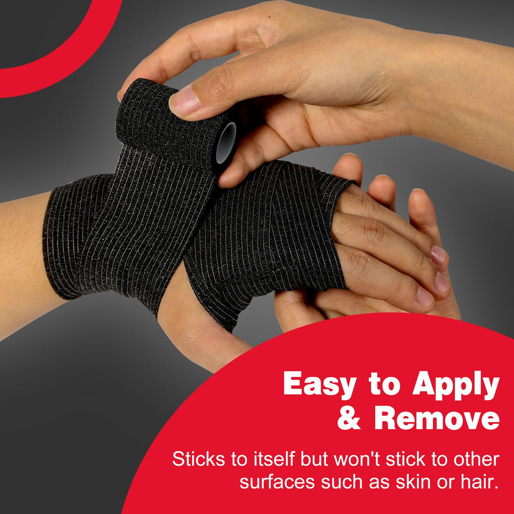 AZEN 80 Pack Self Adhesive Bandage Wrap Black, 2 X 5 Yards Black Athletic Tape, Vet Wrap, Tattoo Grip Tape Wrap,Ankle Tape, Cohe