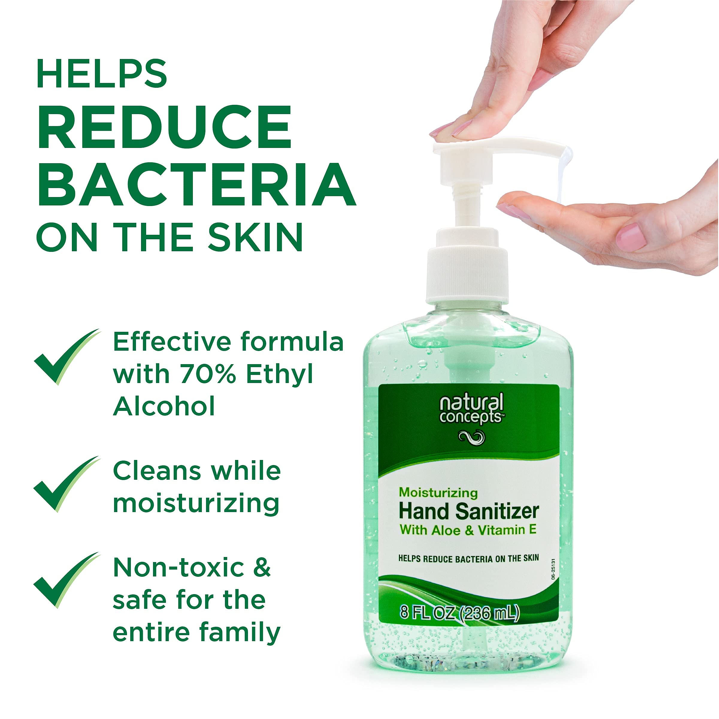 Natural Concepts | 70% Ethyl Alcohol with Aloe and Vitamin E, Hand Sanitizer Gel | Made in Canada | 8-oz Bottle, 6-Pack | with P