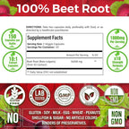 Beet Root Extract Capsules No Gluten, No Sugar, Vegan Capsules, High Concentrated Herbal Beet Root Extract.