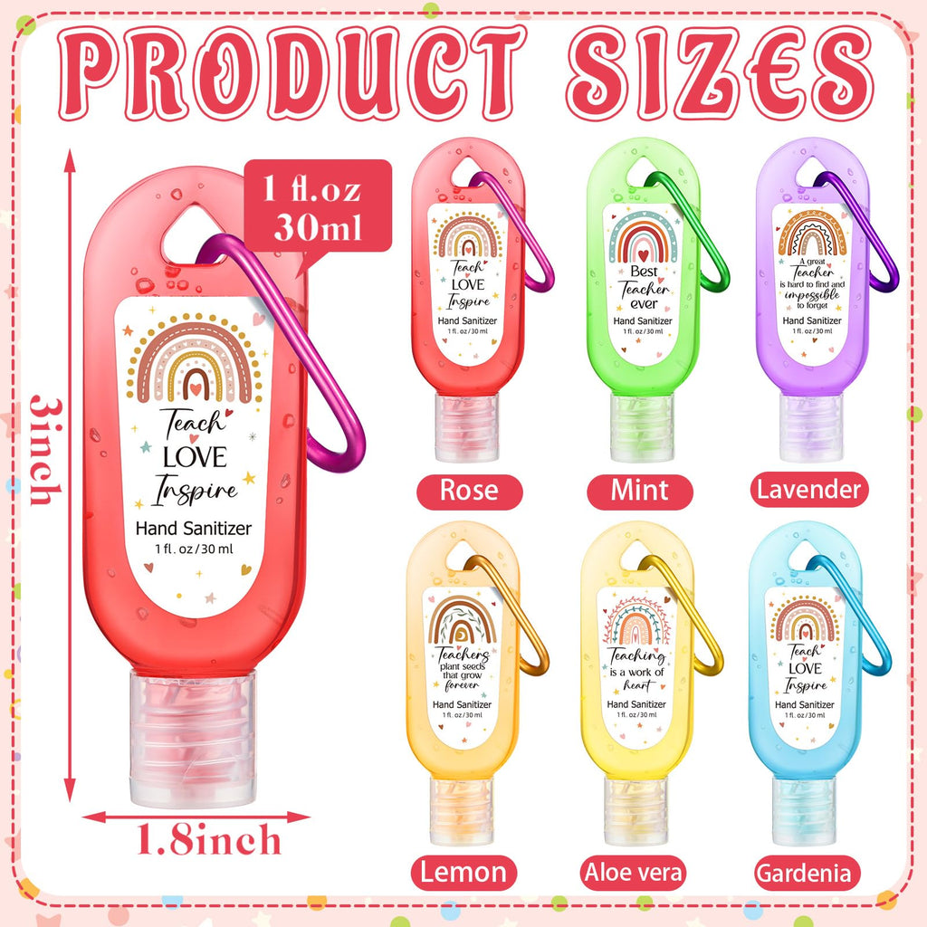 Sacubee 24 Packs Appreciation Teachers Hand Sanitizers Keychains Boho Rainbow Mini 1oz Travel Size Hand Sanitizer Gel Bulk Appre