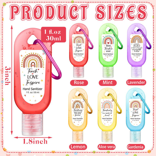 Sacubee 24 Packs Appreciation Teachers Hand Sanitizers Keychains Boho Rainbow Mini 1oz Travel Size Hand Sanitizer Gel Bulk Appre