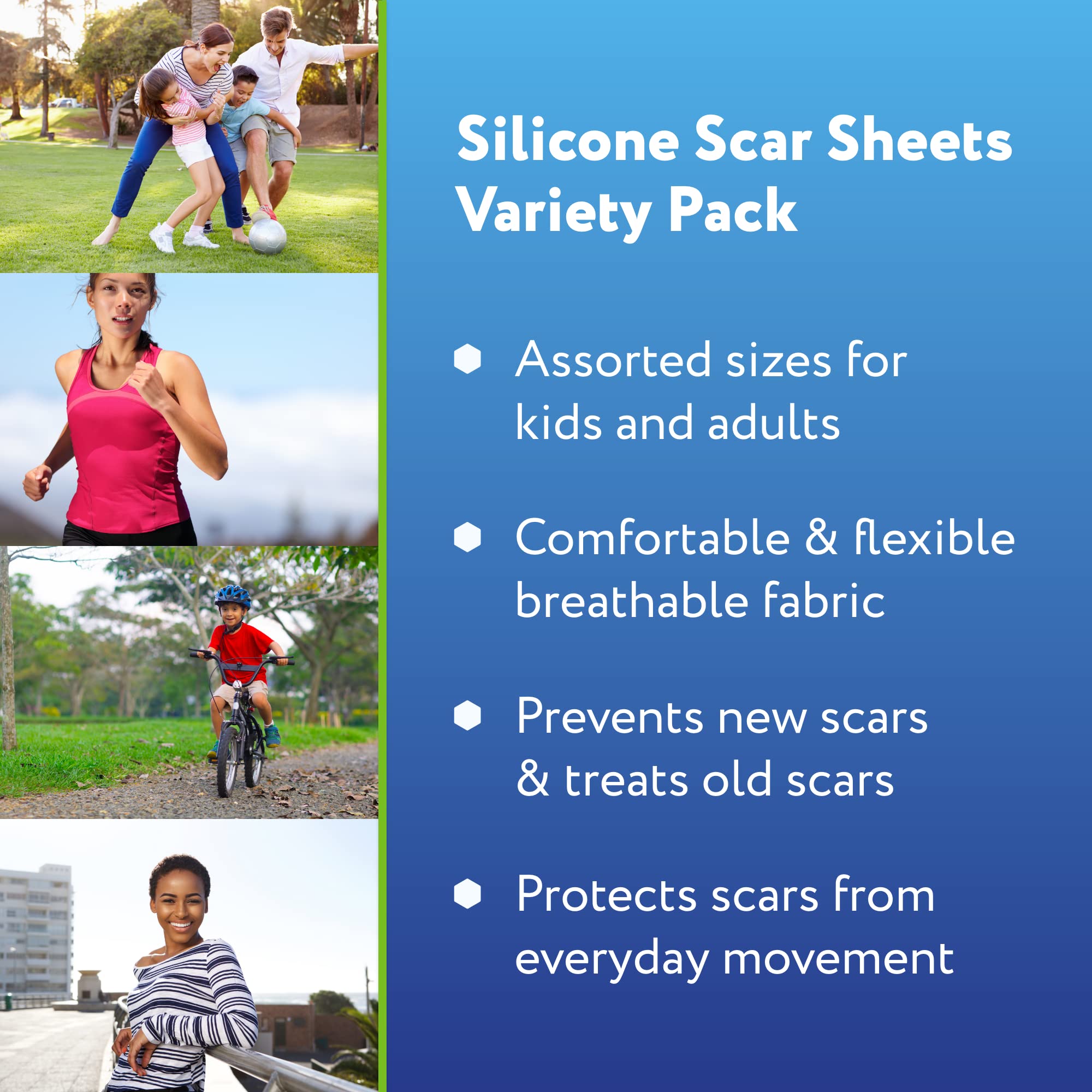 ScarAway Advanced Silicone Scar Sheets, Medical Grade Variety Pack Silicone Strips, Scar Treatment & Prevention for Surgical, Bu