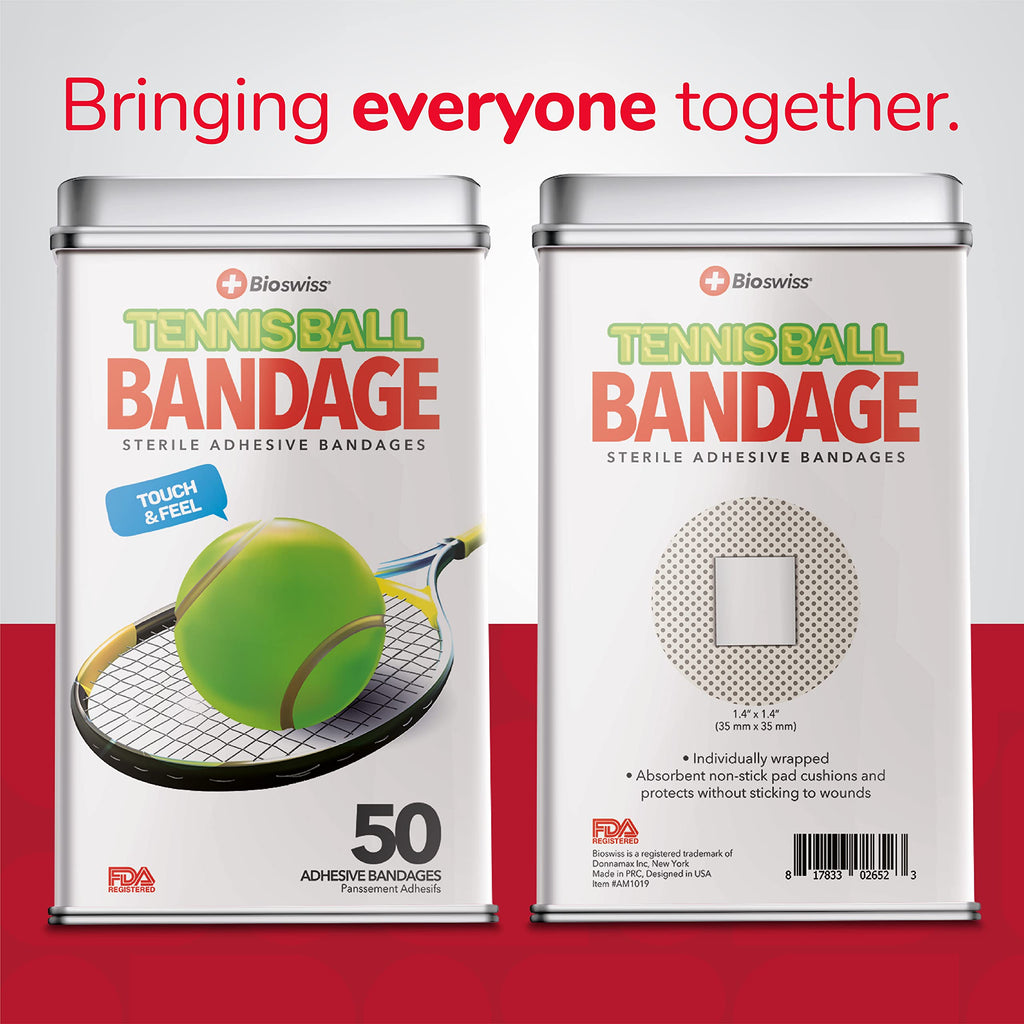 BioSwiss Bandages, Tennis Ball Shaped Self Adhesive Bandage, Latex Free Sterile Wound Care, Fun First Aid Kit Supplies for Kids,