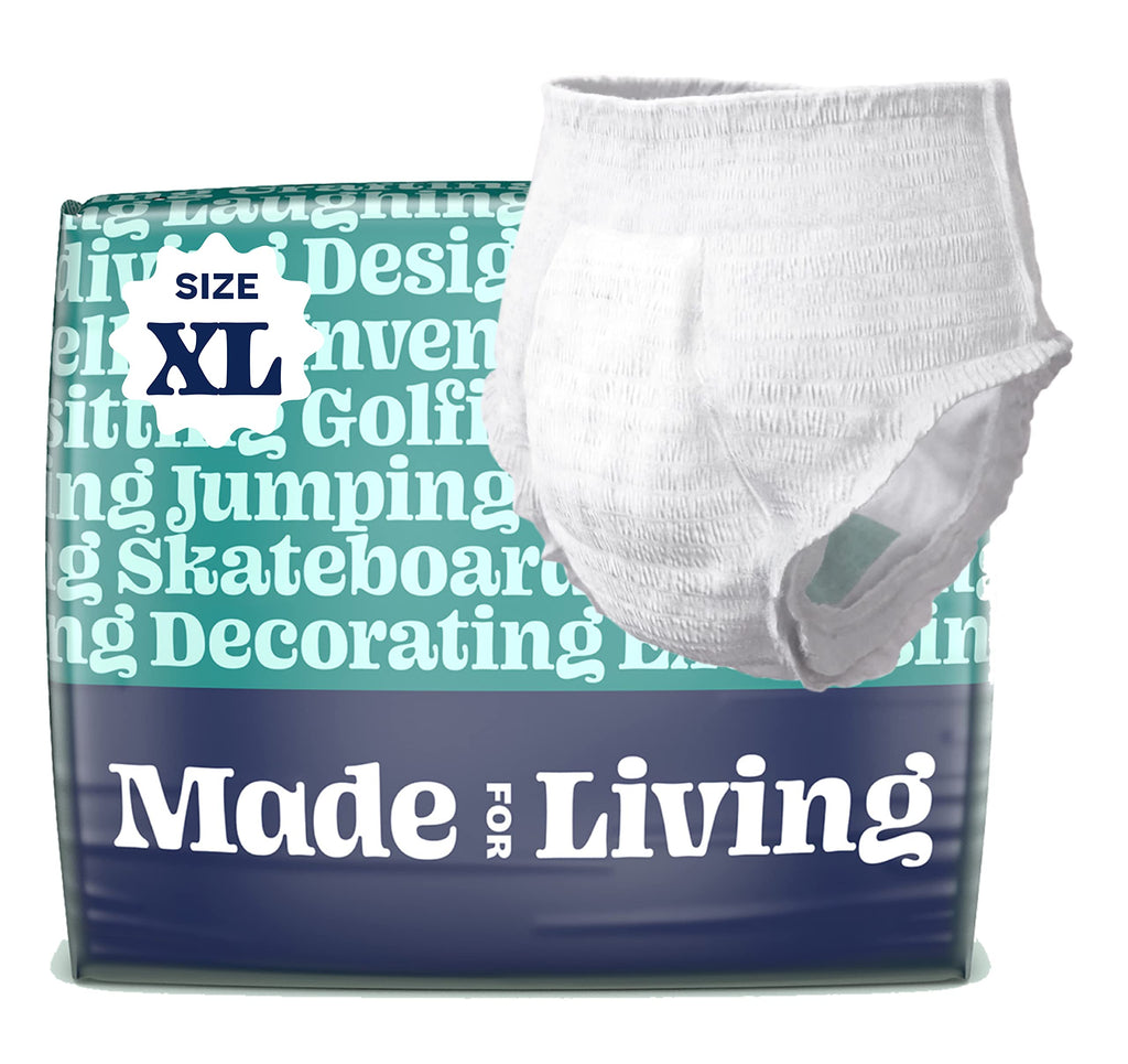 Made For Living, Size XL (48-62), Incontinence Underwear for Women & Men, Ultimate Absorbency Overnight Adult Pull Ups, Disposab