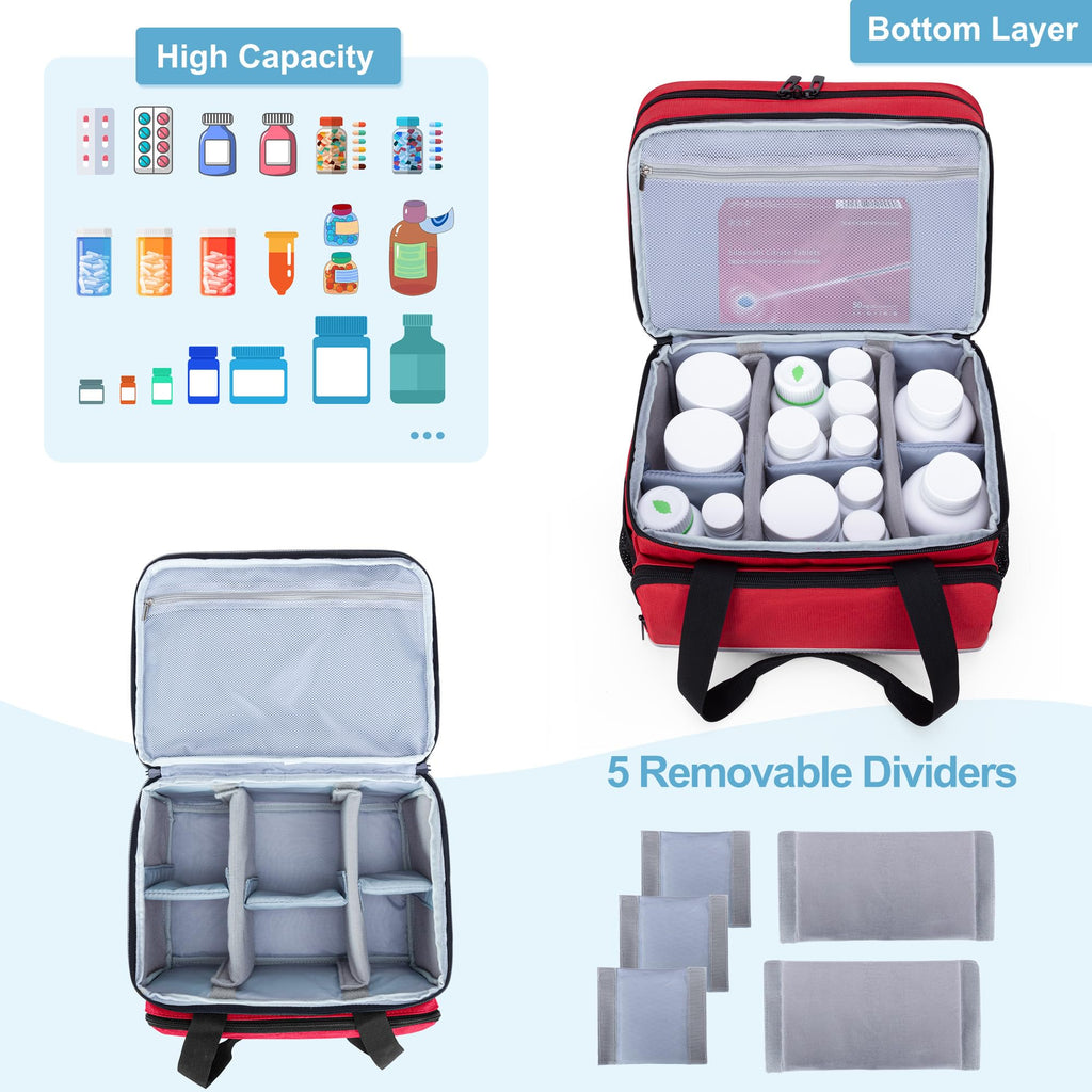 CURMIO Double Layers Pill Bottle Organizer Bag Empty, Medicine Organizer Storage Case with Lockable Zippers, Medication Travel B