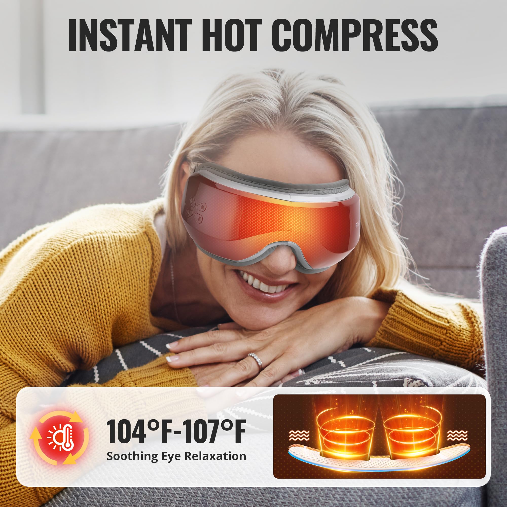 BOKOR Eye Massager with Heat and Compress, FSA/HSA Eligible Heated Mask Massager for Migraine, Eye Care Device for Deep Relax, I