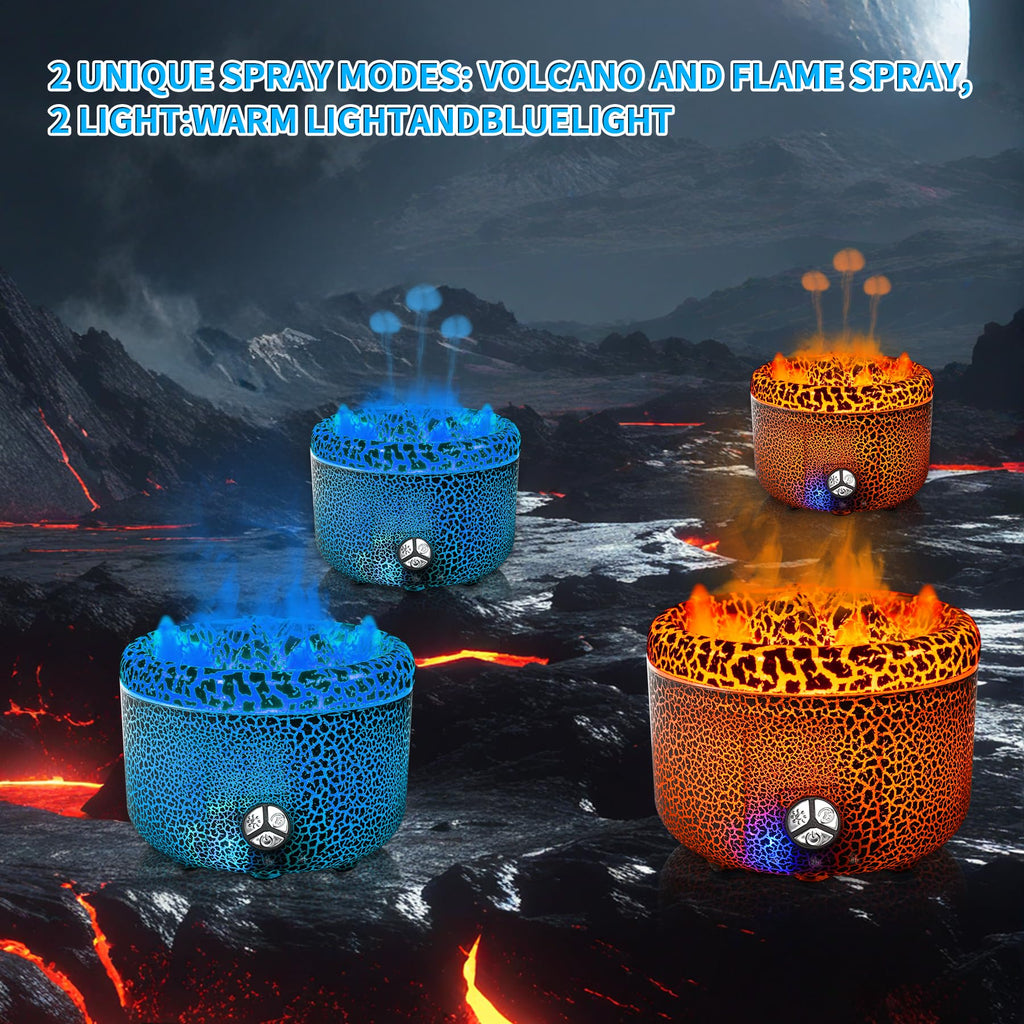 BOHOFAM Essential Oil Diffuser 500ML,Volcano and Flame Diffuser/Humidifier 2 Mode,Three Volcanic Vent Diffusers for Home,Include