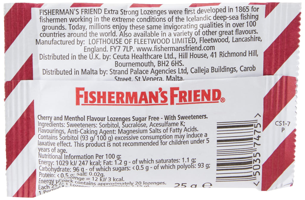 Fishermans Friend Sugar Free Cherry Menthol Flavour Lozenges 25g (Pack of 24)