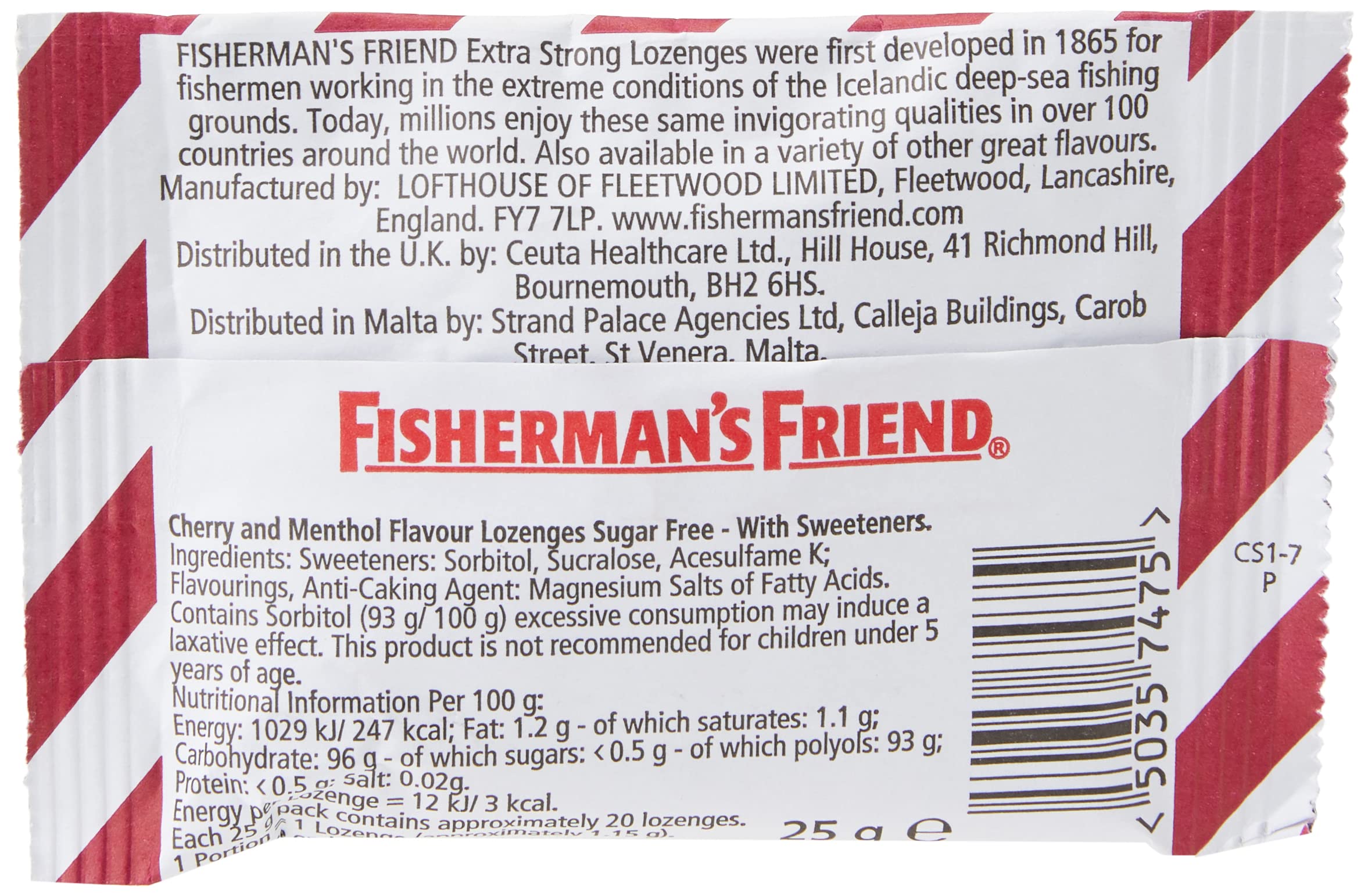 Fishermans Friend Sugar Free Cherry Menthol Flavour Lozenges 25g (Pack of 24)