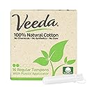 Veeda 100% Natural Cotton Compact BPA-Free Applicator Tampons Chlorine, Toxin and Pesticide Free, Regular, 16 Count