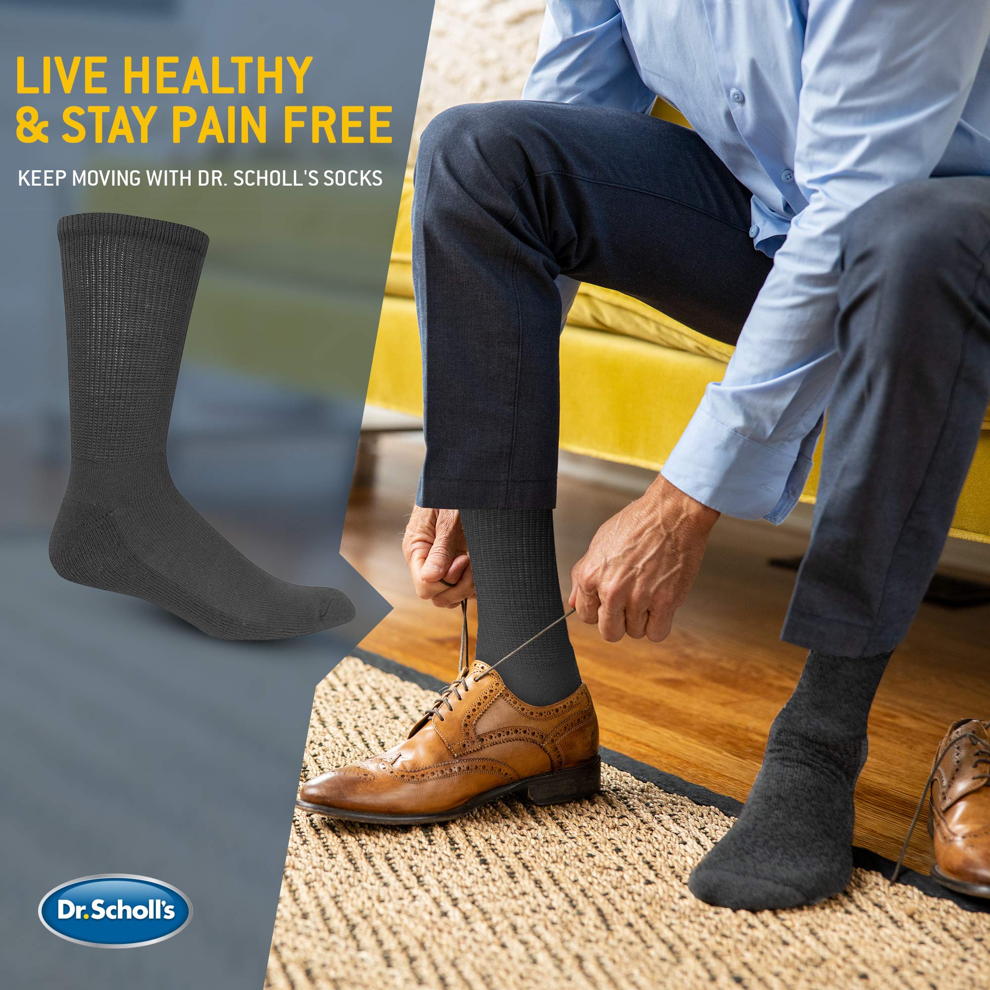 Dr. Scholl's Men's Diabetes & Circulator Casual Sock, Black, 7 12 US