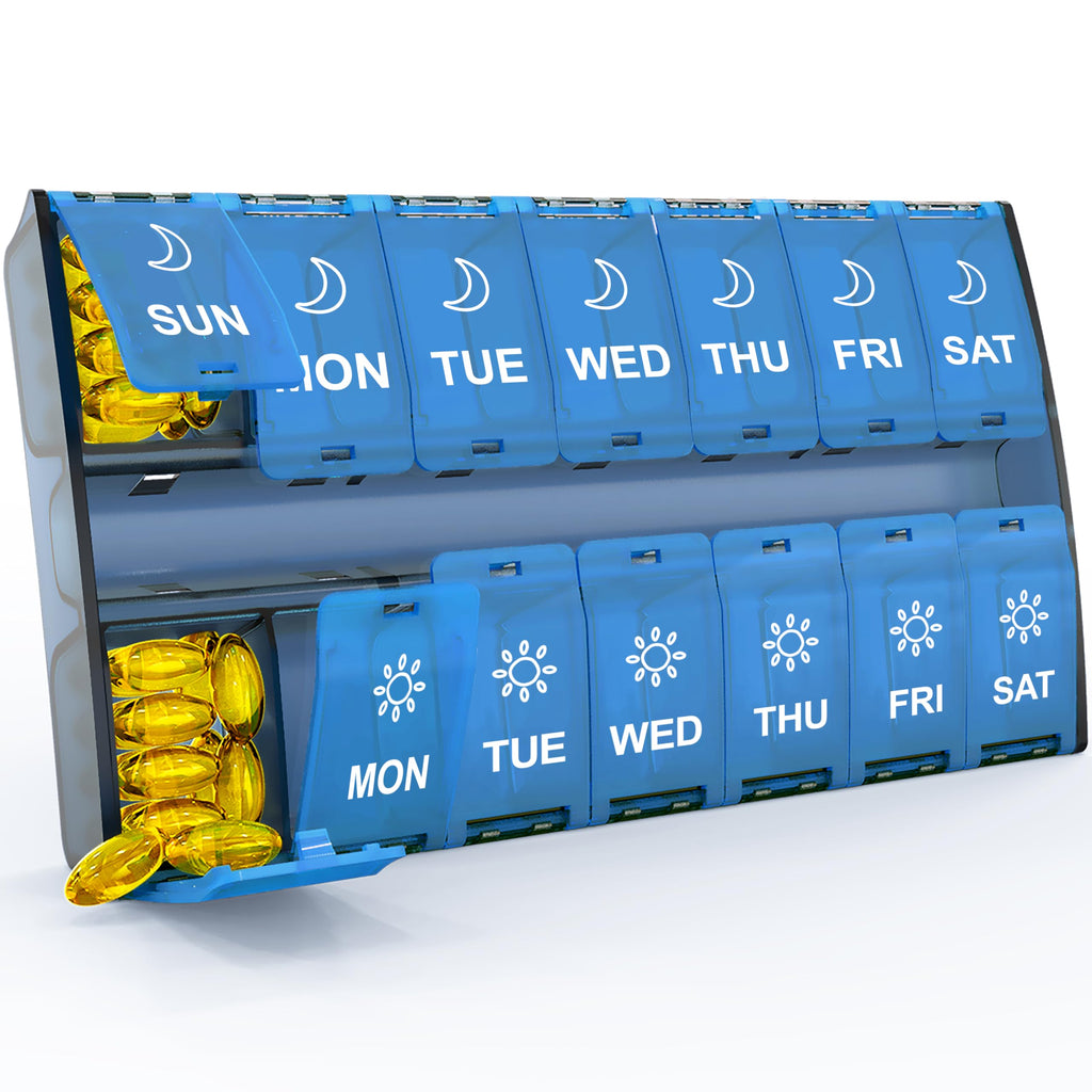 XL Large Weekly Pill Organizer 2 Times A Day, Hinged Lids Daily Vitamin Pill Box Holder Am Pm, Big Pill Container 7 Day, Medicat