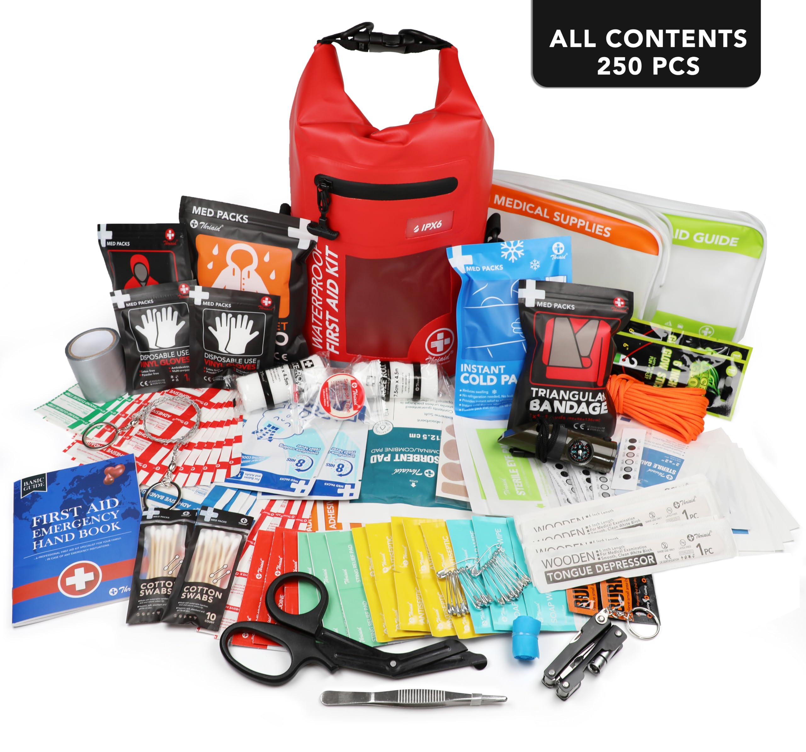 250 PCS Waterproof First Aid Kit, Roll Top Reflective Boat Dry Bag Bug Out Bags, Emergency Medical Kit Ideal for Boating, Campin